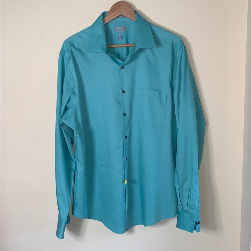 Van Heusen 17 1/2 (36/37) Dark Seafoam Dress Shirt Collared NecklineLong Sleeves